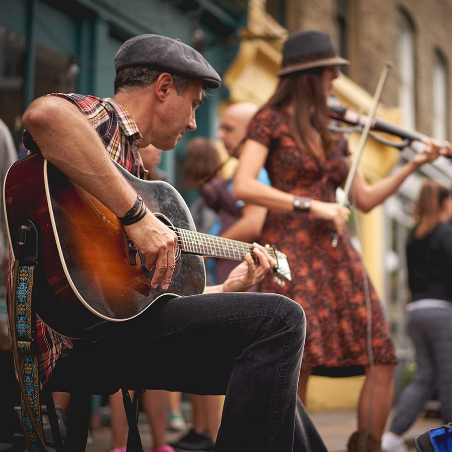 Busker at Columbia Road Flower Market